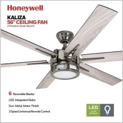 Honeywell Kaliza Indoor Ceiling Fan, Gun Metal, 56-Inch - 51035 -Honeywell Store 51035 03 honeywell ceiling fan 3