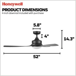 Honeywell Lynton Indoor And Outdoor Ceiling Fan, Black, 52-Inch - 51854-01 -Honeywell Store 51854 honeywell ceiling fan 5