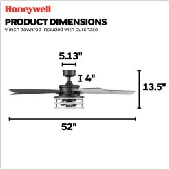 Honeywell Carnegie Indoor Ceiling Fan, Matte Black, 52-Inch - 51855-01 -Honeywell Store 51855 honeywell ceiling fan 5