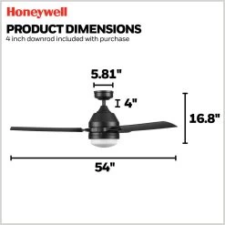 Honeywell Port Isle Outdoor Ceiling Fan, Matte Black, 54-Inch - 51856-01 -Honeywell Store 51856 honeywell ceiling fan 5