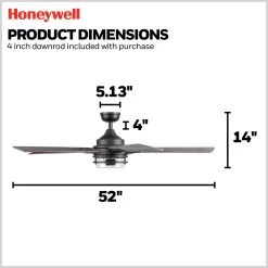 Honeywell Myers Park Indoor Ceiling Fan, Matte Black, 52-Inch - 51861-01 -Honeywell Store 51861 honeywell ceiling fan 5