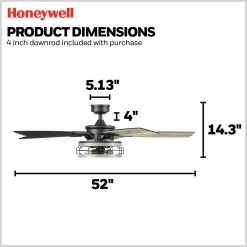 Honeywell Carnegie Indoor Ceiling Fan, Matte Black, 52-Inch - 51863-01 13 Honeywell Carnegie Indoor Ceiling Fan, Matte Black, 52-Inch - 51863-01 -Honeywell Store 51863 honeywell ceiling fan 5