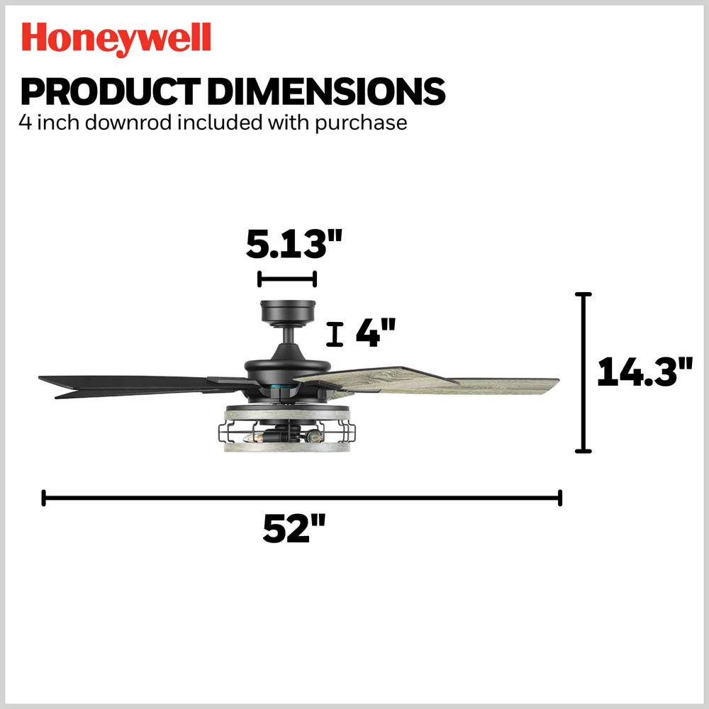 Honeywell Carnegie Indoor Ceiling Fan, Matte Black, 52-Inch - 51863-01 6 Honeywell Carnegie Indoor Ceiling Fan, Matte Black, 52-Inch - 51863-01 - Image 6