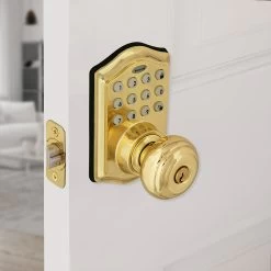 Honeywell Electronic Entry Knob Door Lock With Keypad In Polished Brass, 8732001 -Honeywell Store 8732001 honeywell electronic entry knob door lock polished brass 2