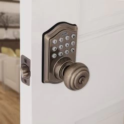 Honeywell Electronic Entry Knob Door Lock With Keypad In Antique Brass, 8732101 6 Honeywell Electronic Entry Knob Door Lock With Keypad In Antique Brass, 8732101 -Honeywell Store 8732101 honeywell electronic entry knob door lock antique brass 2