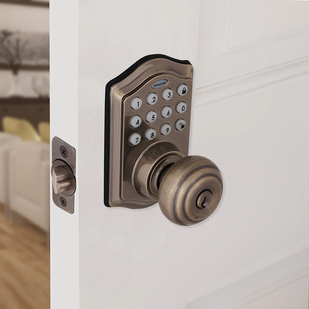 Honeywell Electronic Entry Knob Door Lock With Keypad In Antique Brass, 8732101 3 Honeywell Electronic Entry Knob Door Lock With Keypad In Antique Brass, 8732101 - Image 3