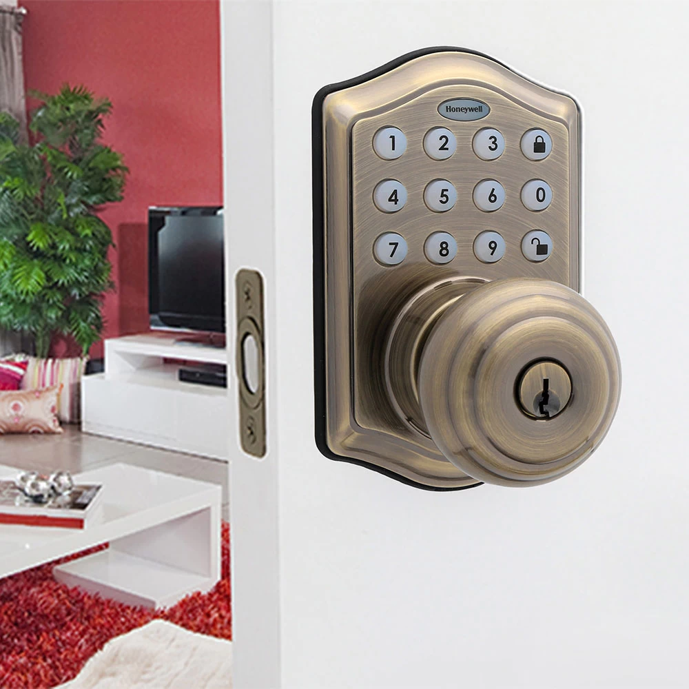 Honeywell Electronic Entry Knob Door Lock With Keypad In Antique Brass, 8732101 4 Honeywell Electronic Entry Knob Door Lock With Keypad In Antique Brass, 8732101 - Image 4