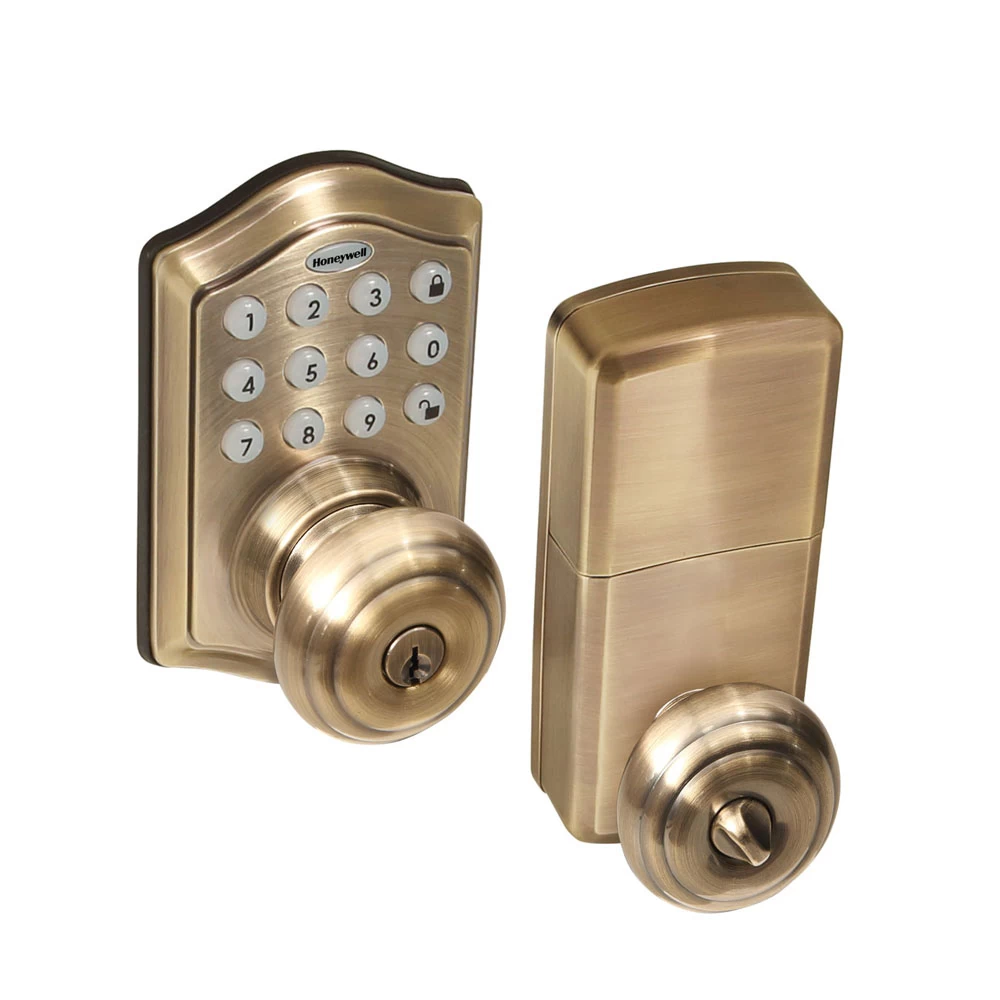 Honeywell Electronic Entry Knob Door Lock With Keypad In Antique Brass, 8732101 1 Honeywell Electronic Entry Knob Door Lock With Keypad In Antique Brass, 8732101