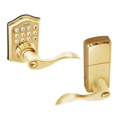 Honeywell Electronic Entry Lever Door Lock With Keypad In Polished Brass, 8734001