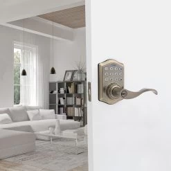 Honeywell Electronic Entry Lever Door Lock With Keypad In Antique Brass, 8734101 -Honeywell Store 8734101 honeywell electronic entry lever door lock antique brass 6
