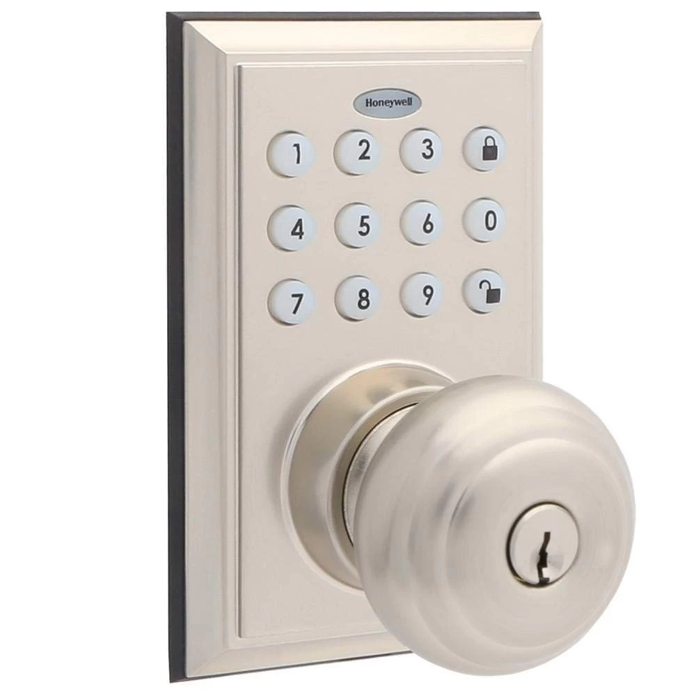 Honeywell Bluetooth Enabled Digital Door Knob Lock With Keypad, Satin Nickel, 8832301S 1 Honeywell Bluetooth Enabled Digital Door Knob Lock With Keypad, Satin Nickel, 8832301S