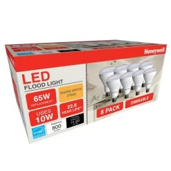 Honeywell 10W, 65W Equivalent, Br30 Dimmable LED Bulb Set (8-Pack), B306527HB820 -Honeywell Store b306527hb820 ds 2