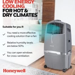 Honeywell CL30XC Indoor Portable Evaporative Air Cooler, Fan And Humidifier With Ice Compartment, 806 CFM - 7.9 Gallon Tank (Gray) 15 Honeywell CL30XC Indoor Portable Evaporative Air Cooler, Fan And Humidifier With Ice Compartment, 806 CFM - 7.9 Gallon Tank (Gray) -Honeywell Store cl30xc honeywell indoor evaporative air cooler 6