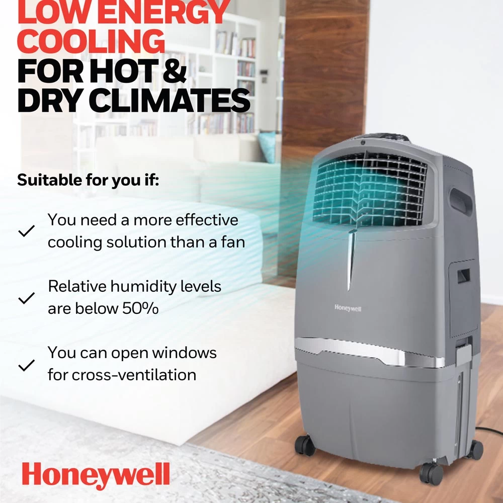 Honeywell CL30XC Indoor Portable Evaporative Air Cooler, Fan And Humidifier With Ice Compartment, 806 CFM - 7.9 Gallon Tank (Gray) 7 Honeywell CL30XC Indoor Portable Evaporative Air Cooler, Fan And Humidifier With Ice Compartment, 806 CFM - 7.9 Gallon Tank (Gray) - Image 7