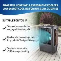 Honeywell CO610PM Outdoor Evaporative Air Cooler And Fan, 2669 CFM For Large Outdoor Spaces - 14 Gallon Tank (Black) -Honeywell Store co610pm outdoor portable evaporative air cooler 2100 cfm black 8