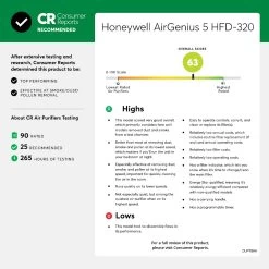 Honeywell Air Genius 5 Oscillating Tower Air Purifier And Odor Reducer -Black, HFD320 -Honeywell Store hfd320 airgenius 5 air cleaner and odor reducer 2