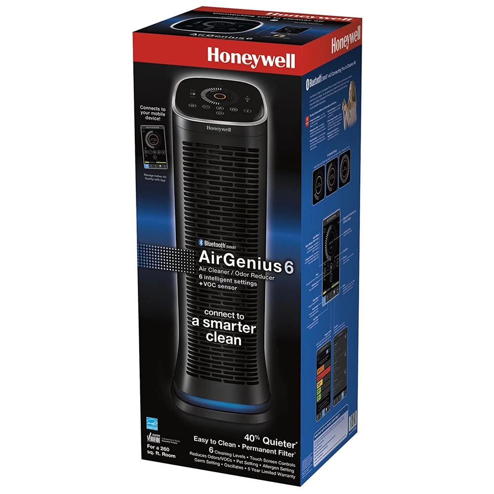 Honeywell Bluetooth Smart Air Genius 6 Oscillating Tower Air Purifier And Odor Reducer - Black, HFD360B 5 Honeywell Bluetooth Smart Air Genius 6 Oscillating Tower Air Purifier And Odor Reducer - Black, HFD360B - Image 5