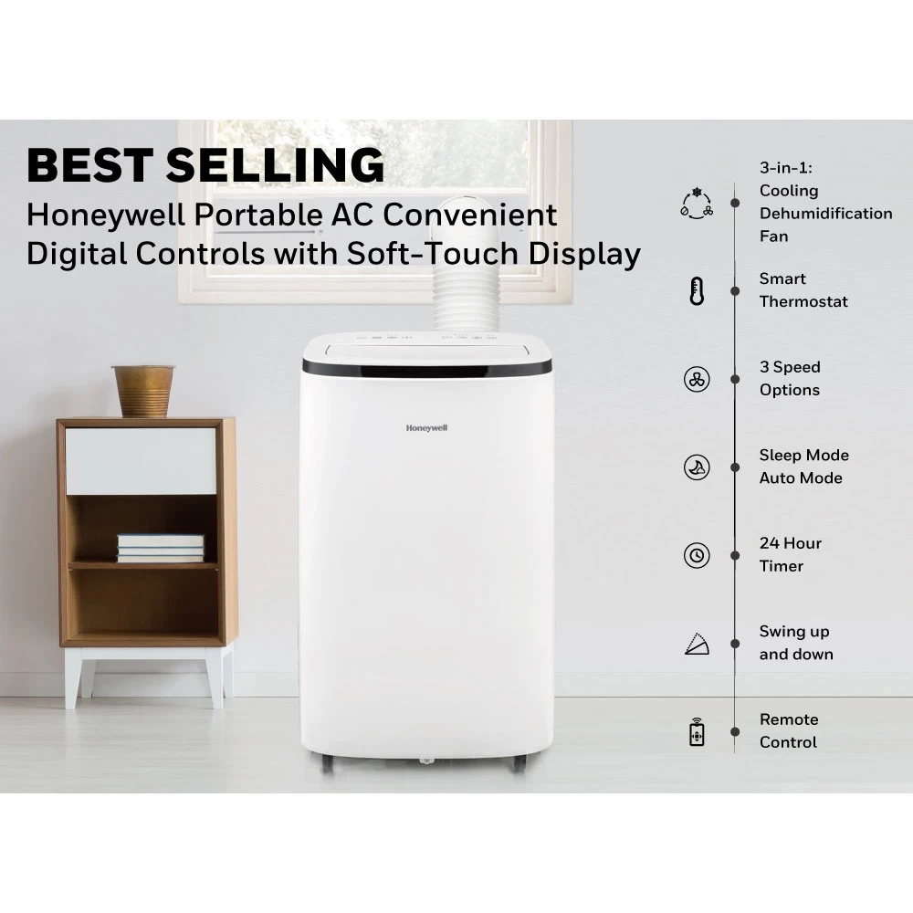 Honeywell 12,000 BTU Contempo Series Portable Air Conditioner, Dehumidifier And Fan - White, HJ2CESWK8 6 Honeywell 12,000 BTU Contempo Series Portable Air Conditioner, Dehumidifier And Fan - White, HJ2CESWK8 - Image 6