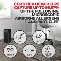 Honeywell Allergen Plus Series Small Tower HEPA Air Purifier - Black, HPA075B -Honeywell Store hpa075b honeywell allergen plus series compact tower hepa air purifier 3