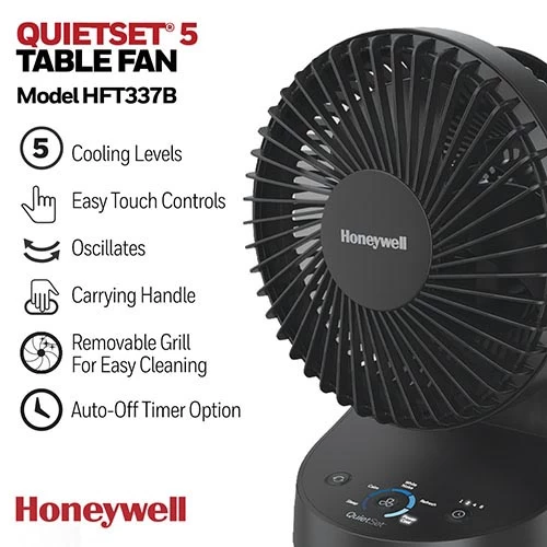 Honeywell QuietSet 5 Table Fan, Black, HTF337B 7 Honeywell QuietSet 5 Table Fan, Black, HTF337B - Image 7