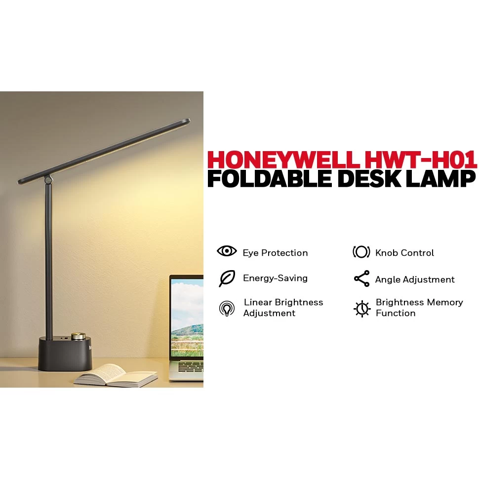 Honeywell Foldable Modern Table Lamp With USB A+C Charging Port, Black - HWT-H01 2 Honeywell Foldable Modern Table Lamp With USB A+C Charging Port, Black - HWT-H01 - Image 2