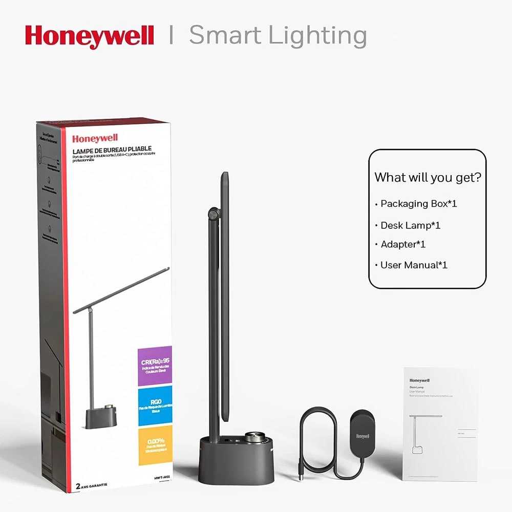 Honeywell Foldable Modern Table Lamp With USB A+C Charging Port, Black - HWT-H01 7 Honeywell Foldable Modern Table Lamp With USB A+C Charging Port, Black - HWT-H01 - Image 7