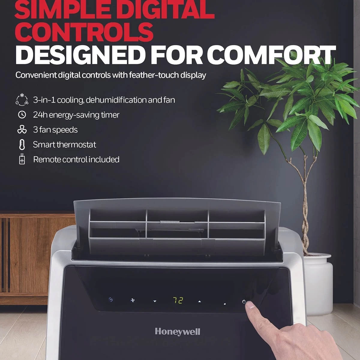 Honeywell 14,000 BTU Portable Air Conditioner, Dehumidifier And Fan - Black And Silver, MN4CFS0 4 Honeywell 14,000 BTU Portable Air Conditioner, Dehumidifier And Fan - Black And Silver, MN4CFS0 - Image 4