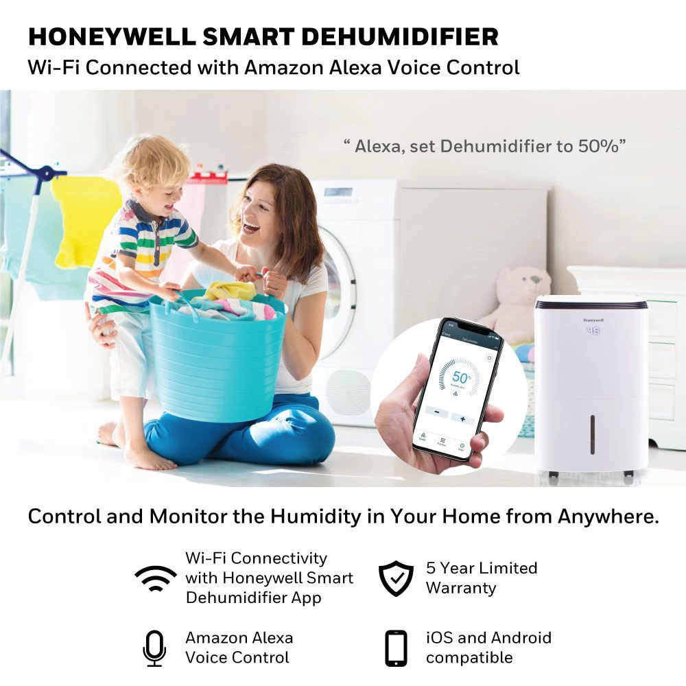 Honeywell TP30AWKN Smart 30-Pint Energy Star Dehumidifier With Wifi Connectivity And Alexa Control For Smaller Rooms Up To 2000 Sq. Ft. 9 Honeywell TP30AWKN Smart 30-Pint Energy Star Dehumidifier With Wifi Connectivity And Alexa Control For Smaller Rooms Up To 2000 Sq. Ft. - Image 9